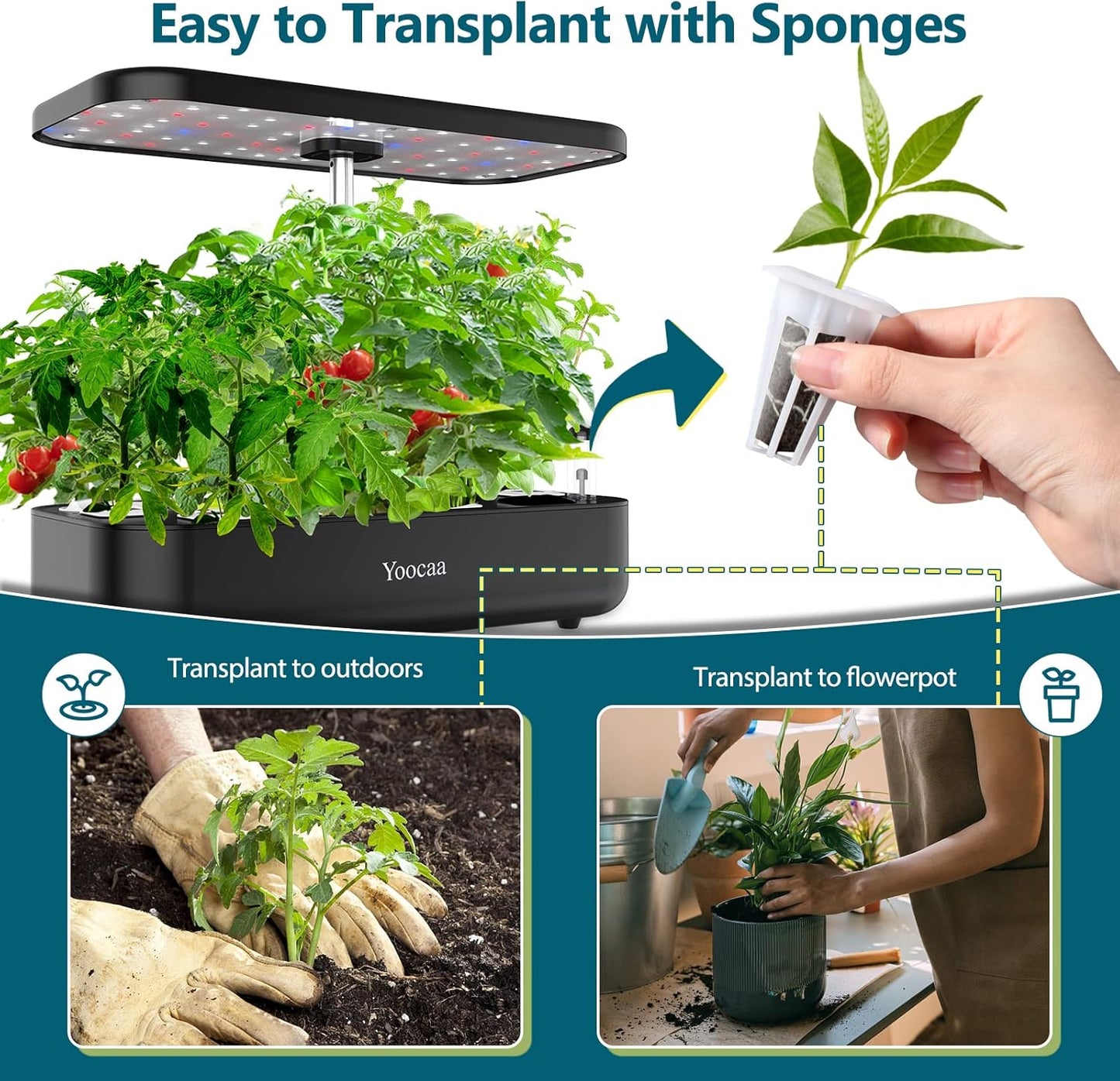 Yoocaa Seed Pods Kit for Hydroponics Growing System, 24pcs Grow Sponges with A&B Solid Nutrient Plant Foods, Seed Starter Pods Replacement Root Growth Sponges Compatible with Idoo,QYO, LYKO (Square)