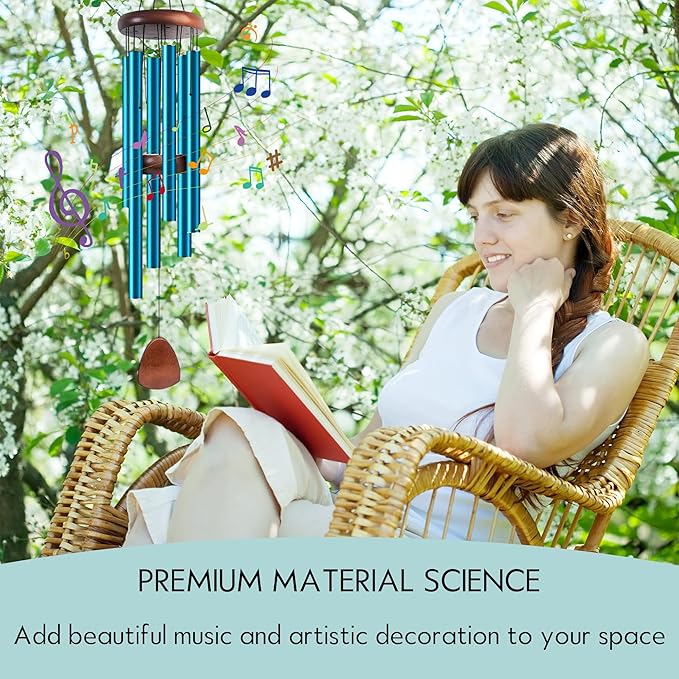 Large Aluminium Wind Chimes 37" Inches to Create a Zen Atmosphere Suitable for Outdoor, Garden, Patio Decoration, Classic Wind Chimes Suitable as A Gift for Unisex (Blue)