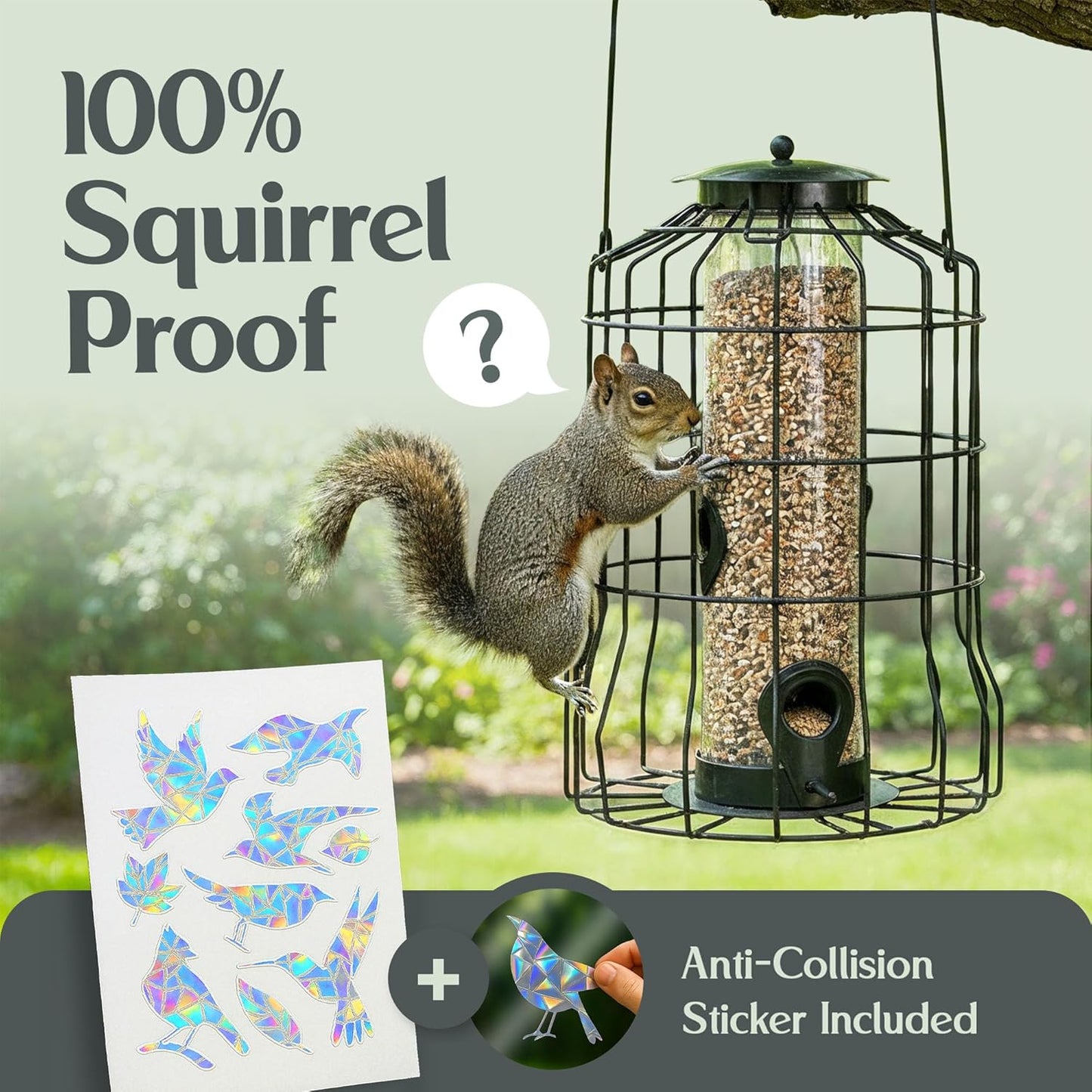 Hearts&Birds Squirrel Proof Bird Feeder with Anti Collision Sheet, Backyard Gift, Hanging Bird Feeder for Outdoors