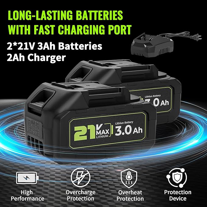 Cordless Electric Leaf Blower, 21V Small Handheld Leaf Blower with 2X 3.0Ah Battery and Charger, Mini Lightweight 480CFM Blower with Infinite Speeds for Lawn Care, Yard, Deck, Patio, Leaves, Dust