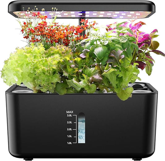 Ahopegarden Hydroponics Growing System Kit: 8 Pods Indoor Garden Plant Germination Kit Aeroponic Herb Vegetable Growth Lamp Countertop with LED Grow Light - Hydrophonic Planter Grower Harvest Lettuce