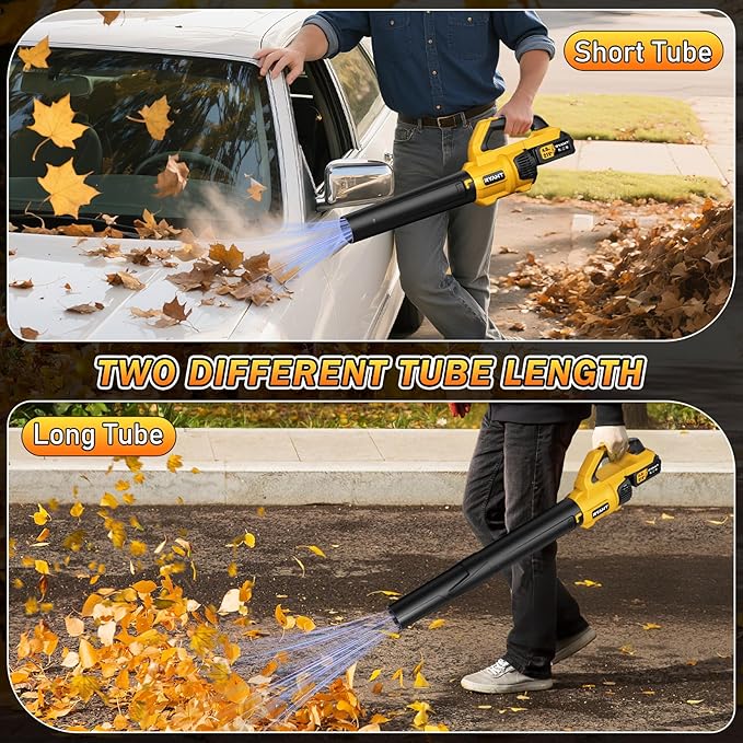RYAHT Leaf Blower Cordless, 21V Powerful Electric Leaf Blower with 2 X 4.0Ah Batteries and Charger, 2 Speed Modes, Handheld Lightweight Leaf Blowers for Lawn Care, Patio, Dust, Blowing Leaves, Yellow