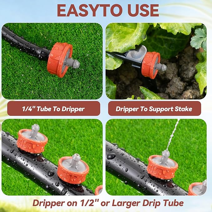 200Pcs 0.25 GPH Pressure Compensating Irrigation Spot Drippers,Constant Flow Barb Outlet Watering Dripper Emitters Heads Parts for 1/4 Inch Watering Tubing Line for Garden Pots Plant Irrigation System