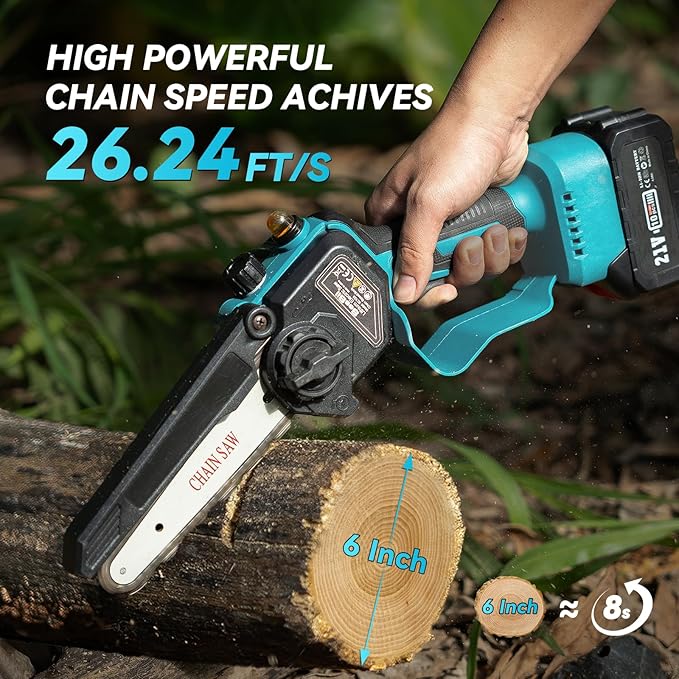 SEESII 4-in-1 Pole Saw & Pruning Shears Combo Kit, 6 Inch Mini Chainsaw for Tree Trimming, Battery Powered Chain Saw with Extension Pole, Limb Branch Cutter Pruner with 2 x 4000mAh Batteries