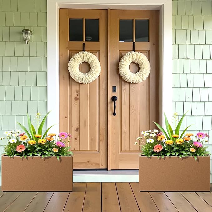Large Rectangle Planter Metal Brown Planter Box with a Drainage Hole and a Removable Divider Indoor Outdoor Porch Pots for Tall Plants, Trees, Flowers 32.01"x 10" x 16.26" Brown