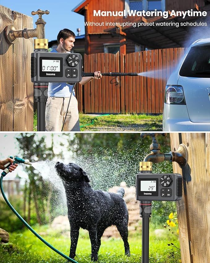 Sprinkler Timer with Brass Inlet and Outlet, Programmable Water Timer for Outdoor Garden Hose, Hose Timers with Rain Delay/Manual/Auto Mode, Drip Irrigation and Lawn Watering System, 1 Outlet