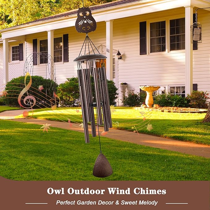 Wind Chimes, 37" Owl Wind Chimes for Outside Garden Patio Yard Decor, Deep Tone Windchimes for Mom Women Grandma Wife, Gifts for Christmas, Mother's Day, Housewarming, Retirement