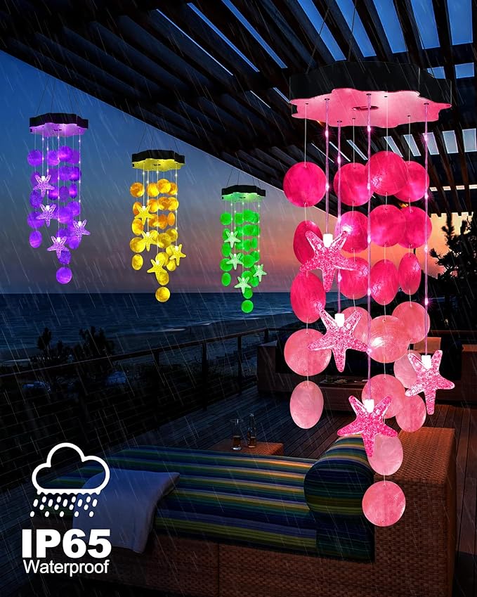 Toodour Solar Wind Chimes for Outside, Shells Light Gifts for Mom Grandma Women Wife Girls, Waterproof Solar Outdoor Decorative Mobile Light for Holiday Garden Porch Yard Outdoor Decor (Pink)