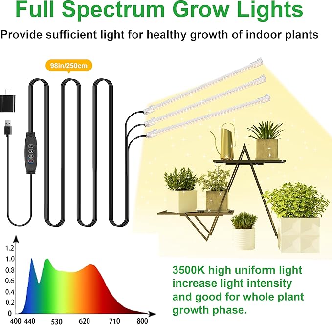 13 Inches LED Grow Light Strips for Plant Shelf, 3500K Full Spectrum Plant Growing Lights for Indoor Plants, 144 LEDs Plant Lamp with 10 Dimmable Levels and 3/9/12H Timer, 3 Head