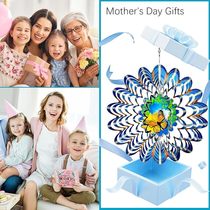 Animated Butterfly Wind Spinner | Stainless Steel Kinetic Wind Spinners 3D Hanging Sculpture, Outdoor Garden Decoration, Gift for Women/Mom/Wife/Grandma &Holiday