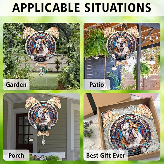 Bulldog Dog Ears Wind Spinner, Bulldog Wind Spinner Hanging for Yard and Garden