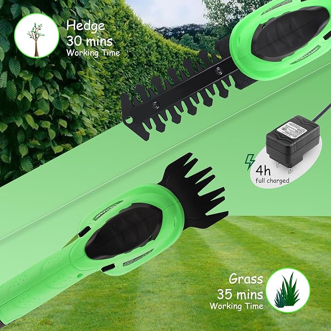 Lichamp 2-in-1 Electric Hand Held Grass Shear Hedge Trimmer Shrubbery Clipper Cordless Battery Powered Rechargeable for Garden and Lawn, CGS-3601 Grass Green