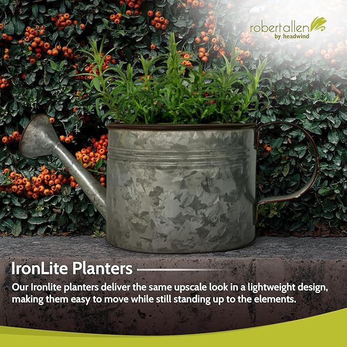 Headwind Countryside Collection - 6 Inch Smoky Grey Galvanized Plant Watering Can for Outdoor & Indoor - Vintage Metal Watering Can Outdoor Planter by Robert Allen