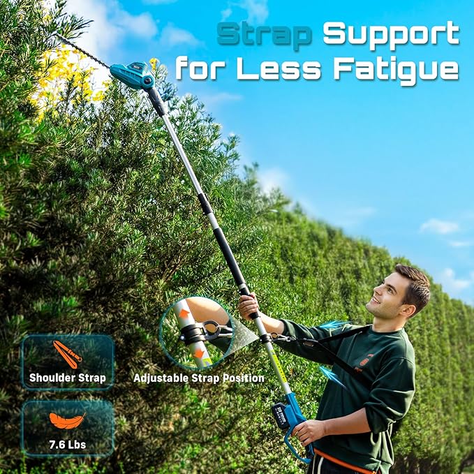 SEESII Pole Hedge Trimmer Cordless: Electric Bush Trimmer Tool for Yard - 16" Dual-Action Blade, Detachable Telescoping Pole, Dual 4.0Ah Battery, Powerful Branches Cutter for Tree & Shrubs Pruning