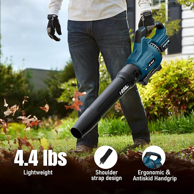 GEVEELIFE Leaf Blower Cordless, 650CFM & 3 Speed Levels, Electric Cordless Leaf Blower with 2 * 5.0Ah Battery Powered, Blowers for Lawn Care, Yard, Blowing Leaves, Dust, Snow