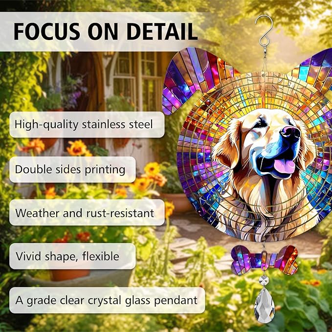 Golden Retriever Dog Ears Wind Spinner, Golden Retriever Wind Spinner Hanging for Yard and Garden