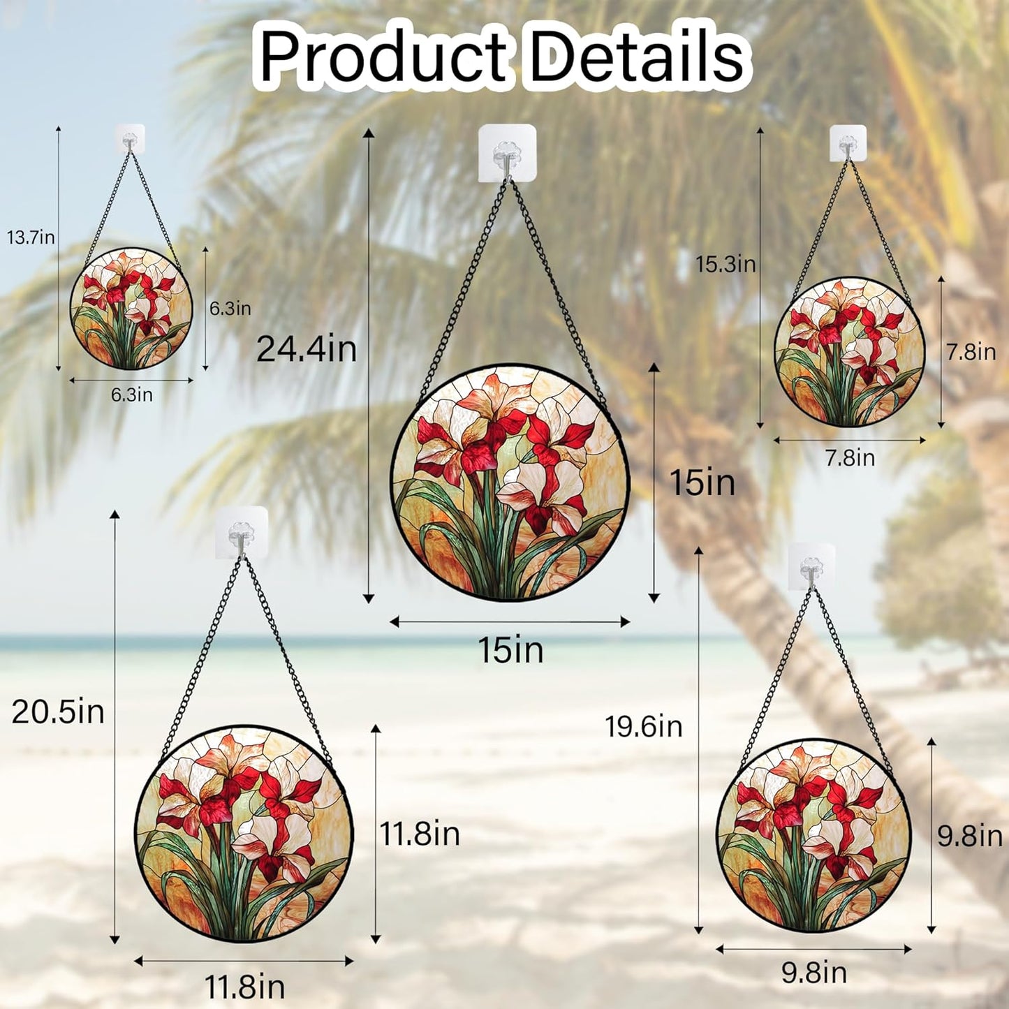 Stained Glass Window Hanging - Red Gladiolus Flower Suncatcher for Door Yard Sun Catchers Decor Christmas Mother's Day Birthday Gifts for Lovers Women Mom Nana Girlfriend Wife 15 in