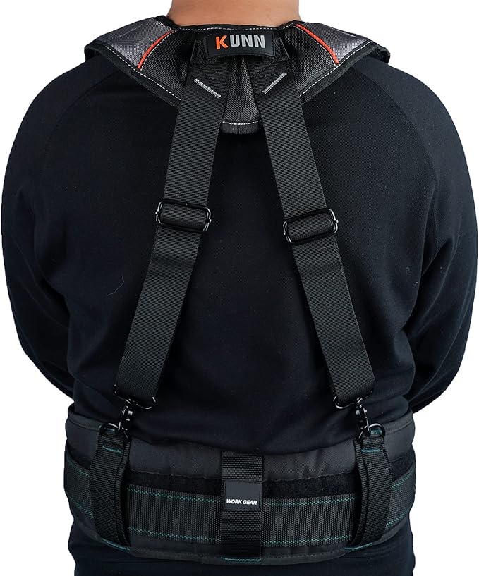 KUNN Tool Belt Suspenders Padded Carpenter Construction Electrician Work Suspender with Attachment Loops for Men,Grey