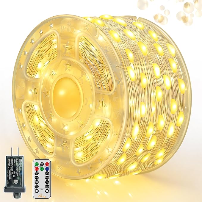 Ollny Outdoor Christmas Lights 1000LED 328FT, Warm White Fairy Lights IP67 Waterproof, Plug in String Light with Remote 8 Modes Timer, Xmas Light for Outside Indoor House Tree Decorations