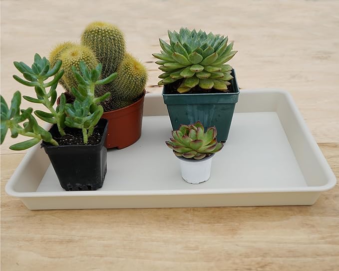 2 Pack Rectangular Plant Saucer Tray, Heavy Duty Plastic, Beige, 17.5" x 10.6" x 1.5" (2 pack), Plant Drip Trays for Pots, Seed Starter Growing Trays, Indoor/Outdoor Use