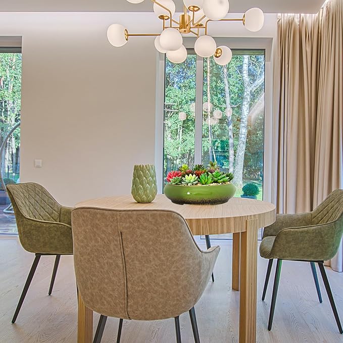 Succulent Pots - 11.5 Inch Ceramic Bonsai Pots with Drainage, Large Shallow Succulent Planters for Indoor Outdoor Plants, Round Glazed Cactus Flower Plant Container Bowl Home Desk Decor(Green)