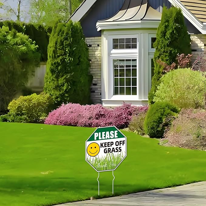 Keep Off Grass Sign, 2-Pack 10"x10" Metal Stakes, Double-Sided Signs, Corrugated Plastic, Keep Off Grass Signs For Yard
