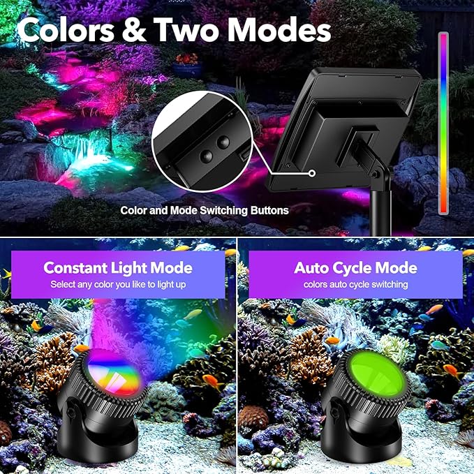 POPOSOAP Solar Pond Lights, RGB Multi-Color Pond Lights Waterproof IP68, Underwater Light with Timer Modes Options for Pond Fountain Pool Garden Decoration(3 Headlamp)