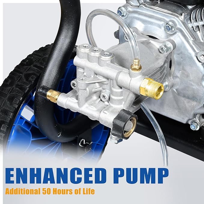TOOLCY 3400 PSI Gas Pressure Washer, 2.8 GPM Gas Powered Power Washer with Soap Tank, Reinforced Pump & 212cc OHV Engine, 35 FT Pressure Hose, Quick Connect Swivel Pressure Gun, 5 Nozzles for Homes