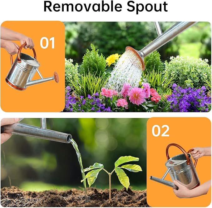 Metal Watering Can for Outdoor Plants, Galvanized Steel Watering Can with Removable spout, 1 Gallon,Perfect Home & Garden Décor Retro Zinc Hue