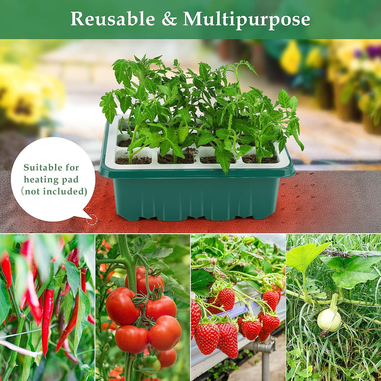 Seed Starter Tray, 48 Cells Indoor Seed Starter Kit, Flexible Silicone Designed Seedling Starter Trays, Germination Tray with Humidity Dome & Lids(4in Height), Reusable & Dishwasher Safe, BPA-Free