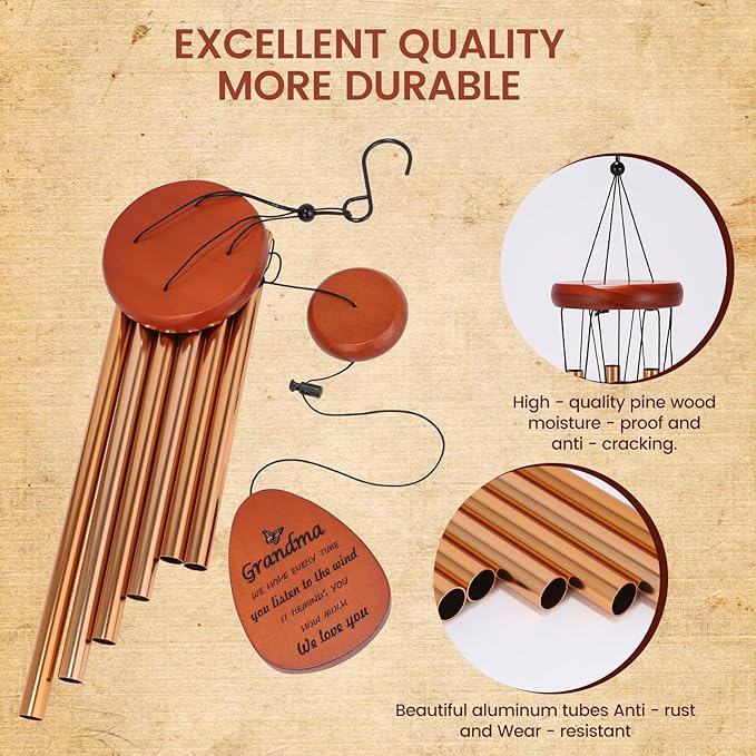 Gifts for Grandma from Granddaughter Grandson, Wind Chimes for Outside, Thanksgiving Christmas Birthday Gift for Grandmother - Windchimes Outdoors