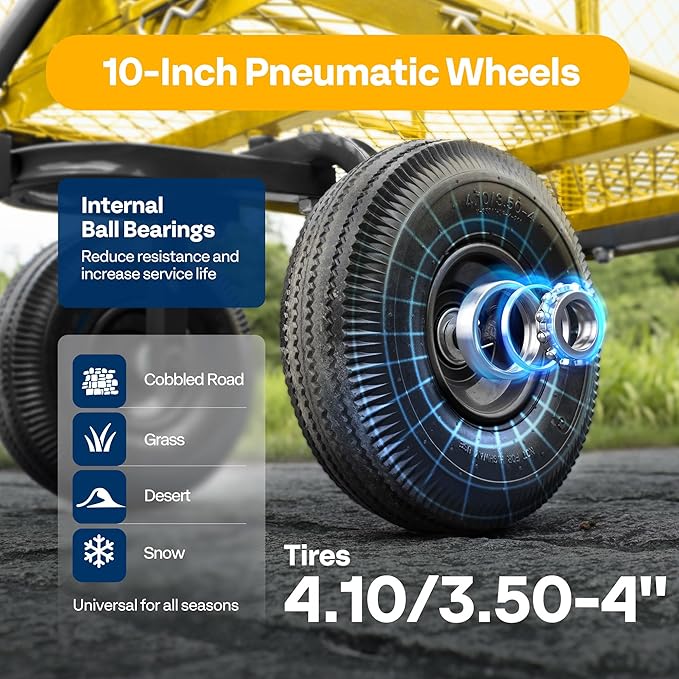 VIVOHOME Steel Garden Cart Heavy Duty 880 Lbs Capacity Folding Utility Wagon with Removable Sides and 10 inch Wheels (Yellow)