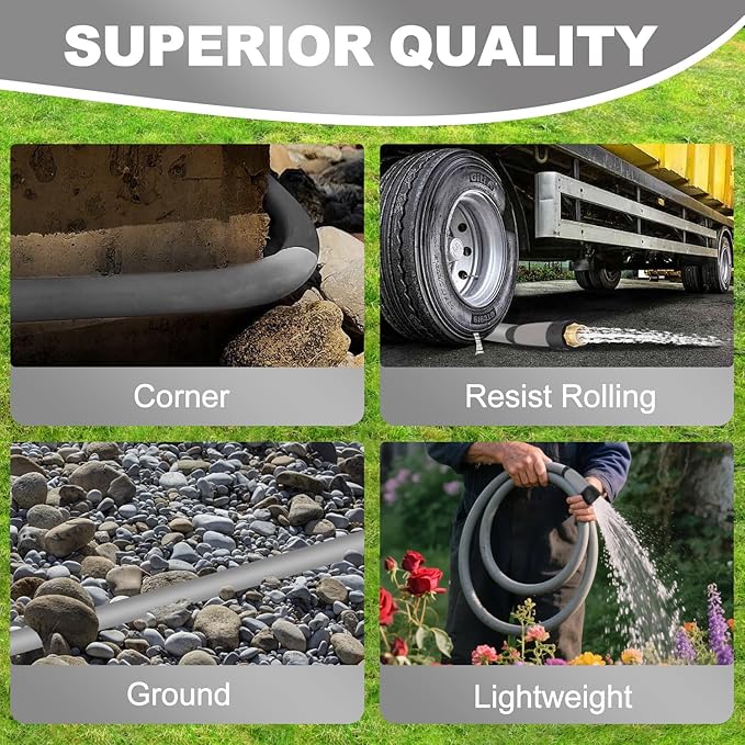YOTOO Heavy Duty Hybrid Garden Lead in Water Hose 5/8-Inch by 1.28-Feet 150 PSI, Kink Resistant, All-Weather Flexible with Swivel Grip Handle and 3/4" GHT Solid Brass Fittings, Gray