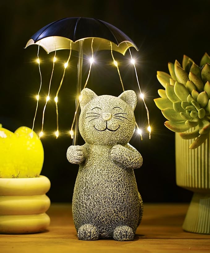 Qeeman Cat Garden Statue Outdoor: Outside Decor Yard Patio Balcony Landscaping Lawn Figurine Ornaments - Birthday Gifts for Mom Grandma Women Dad Lover Sister