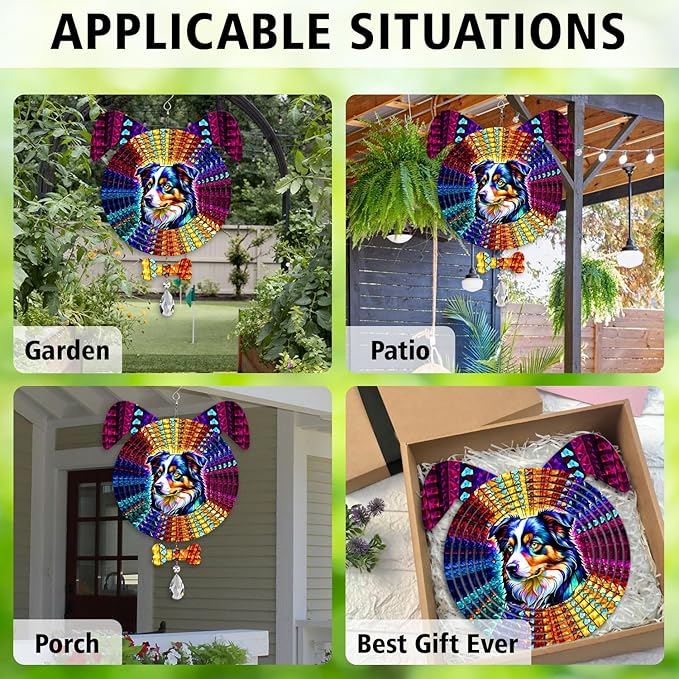 Australian Shepherd Dog Ears Wind Spinner, Australian Shepherd Wind Spinner Hanging for Yard and Garden