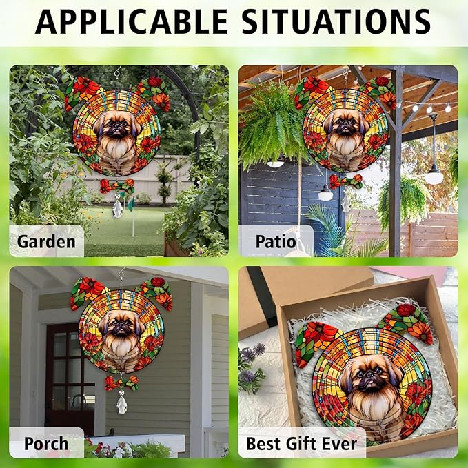Pekingese Dog Ears Wind Spinner, Pekingese Wind Spinner Hanging for Yard and Garden