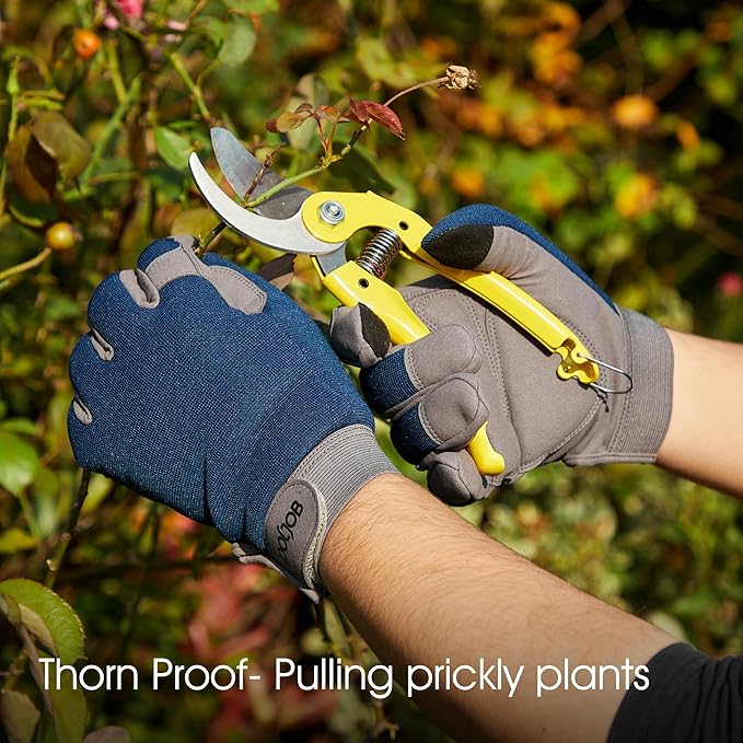 COOLJOB Thorn Proof Garden Gloves with Touchscreen Fingers for Men, Rose Pruning Work Gloves with Palm Cushion for Gardener, Farmer and Landscaper (Navy 1 Pair Medium)