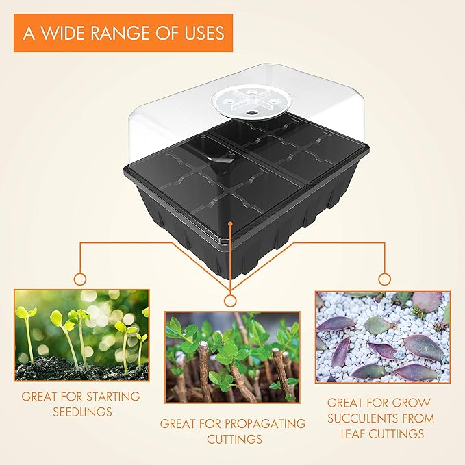 Gardzen 3 Pack Seed Starting Tray, Plant Germination Trays, Seed Starter Kit with Adjustable Humidity Vented Dome, Plant Growing Kit 6.6" x 4.5", Total 36-Cell, Black