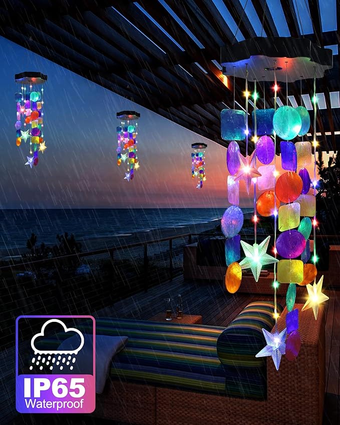 Toodour Solar Decorative Lights Outdoor, Colorful Shells Lights Gifts for Mom Grandma Women Wife Girls, Solar Wind Chimes Outside Decorative Mobile Lights for Holiday Garden Porch Yard Window Decor