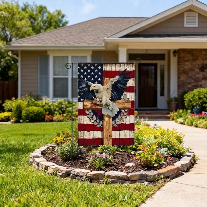 Patriotic Stars and Stripes Eagle Garden Flag 12x18 Inch Double Sided Outside, USA 4th of July Memorial Day Independence Day Yard Outdoor Decoration