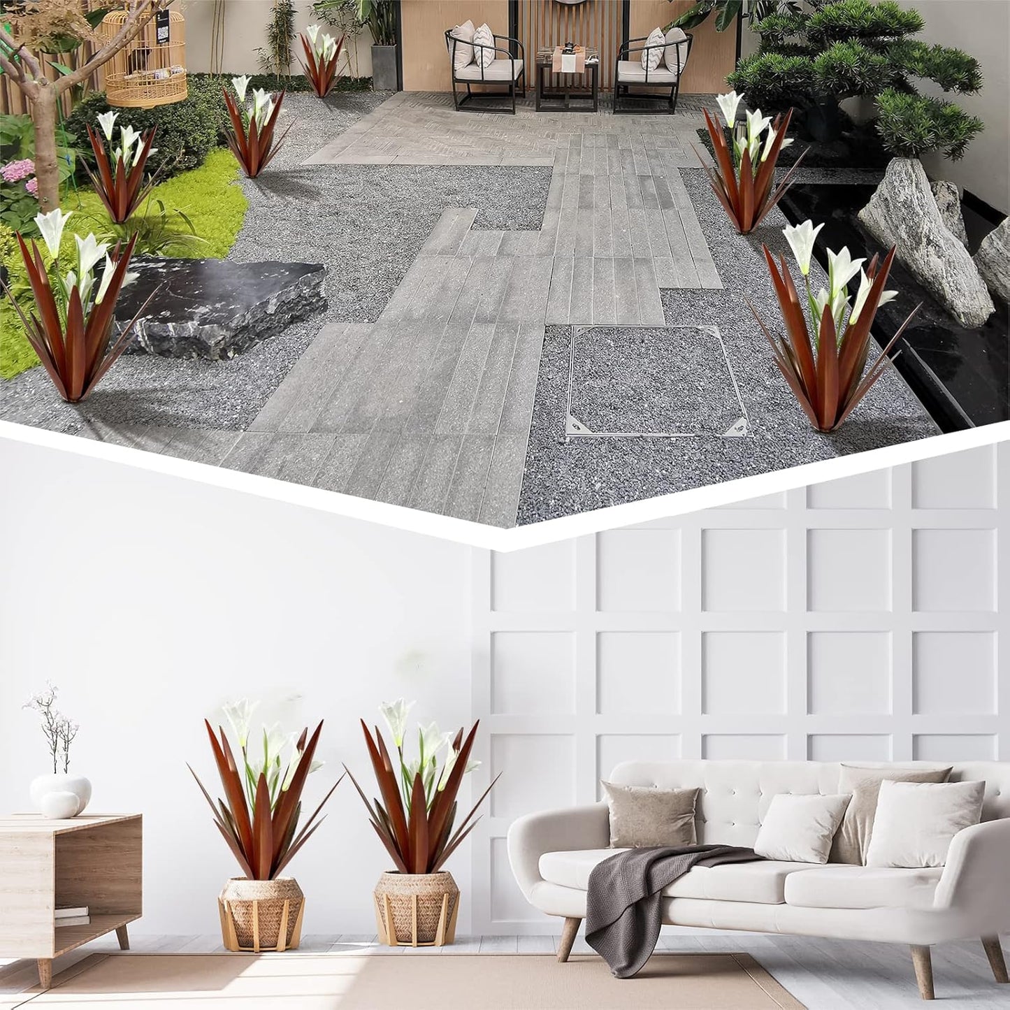 Homight Metal Agave Plant Outdoor Decoration Lily Mexican Yard Art Garden Gift Home Decor Hand Painted Metal Agave Garden Yard Statue, Outdoor Lawn Ornaments (3 Big White Lilies)