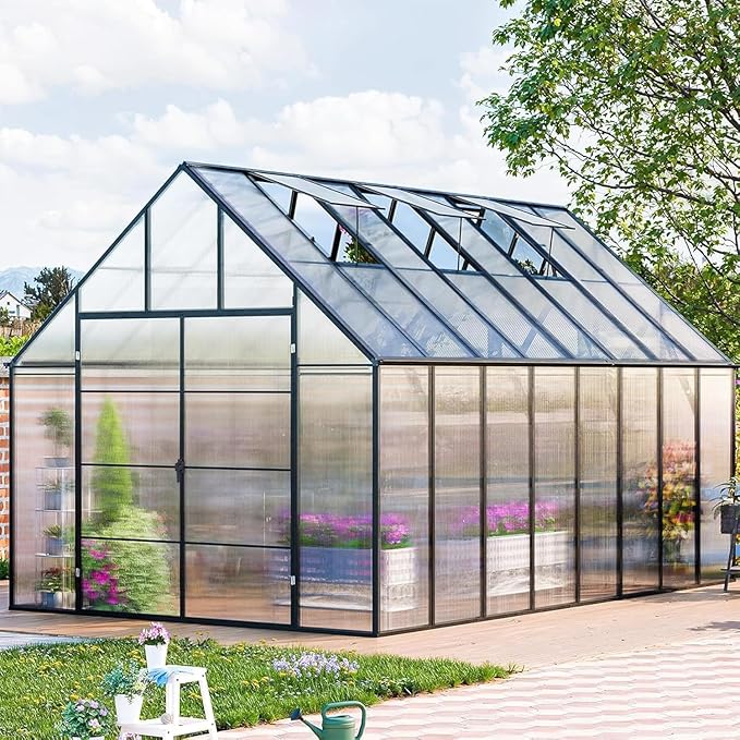 CDCASA 16.5x10.2x10 FT Greenhouse for Outdoors,Easy Assembly Large Polycarbonate Greenhouse Aluminum Greenhouses w/3 Vents Window, Swing Door, Outside Walk-in Green House for Patio, Backyard, Garden