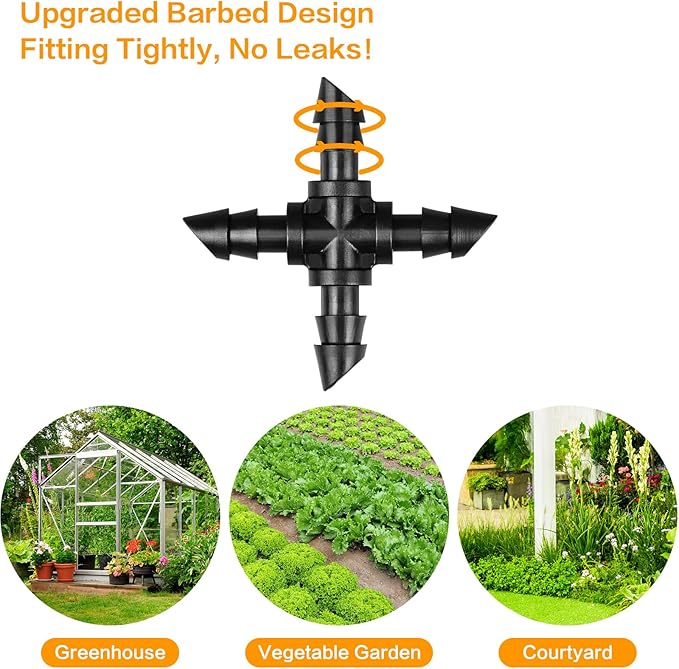 1/4" Drip Irrigation Cross Fittings, 45 Pieces Barbed 4-Way Cross Irrigation Parts for 1/4 Inch Drip Tubing, Drip Line 4-way Tee Connectors T Parts for Sprinkler Garden Lawn