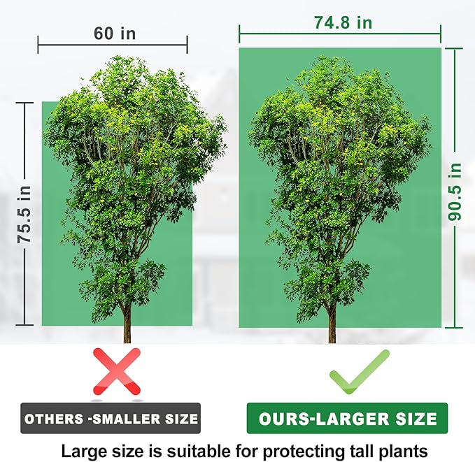 Large Tree Covers for Winter Plant Covers Freeze Protection, 74.8"X 90.5" Frost Covers for Outdoor Plants with Zipper Drawstring, Winter Cold Weather Frost Blankets Shrub Jacket Cover Bags