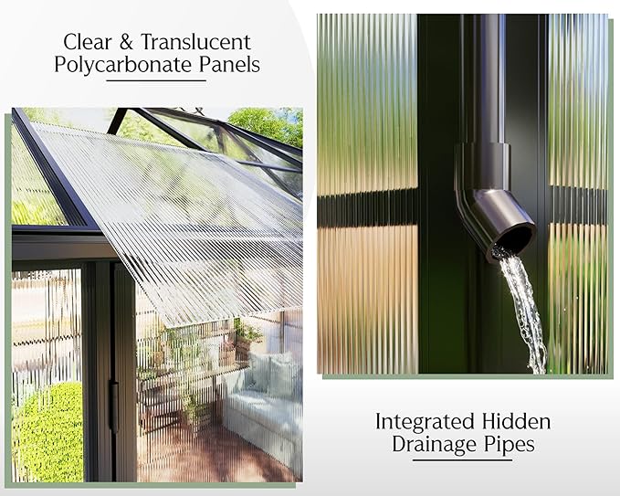 Jocisland 14x9.5x9 FT Outdoor Aluminum Greenhouse with Quick Connect Fittings, 6 FT Height Double Doors with Hook, Polycarbonate Walk-in Greenhouse for Backyard, Black