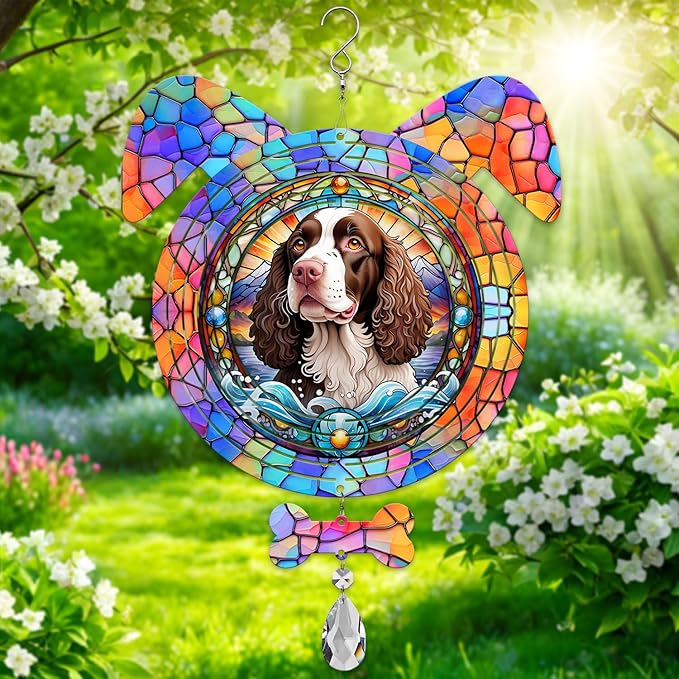 American Water Spaniel Dog Ears Wind Spinner, American Water Spaniel Wind Spinner Hanging for Yard and Garden