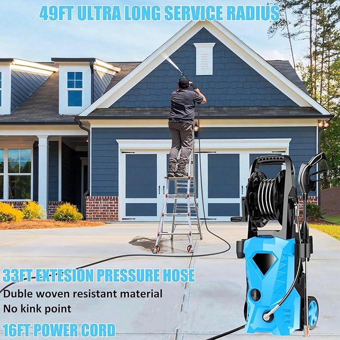Pressure Cleaner High Power Cleaner with 4 Spray Tips for Home, Car Washing, Fence Cleaning, Patio (Blue)