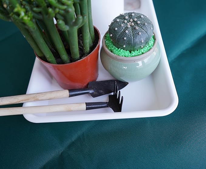 2 Pack Plastic Plant Saucer, Rectangular, Indoors Outdoor, Water Drip Tray for Planter, Windowsill (6 X 11 Inch, Creamy White)