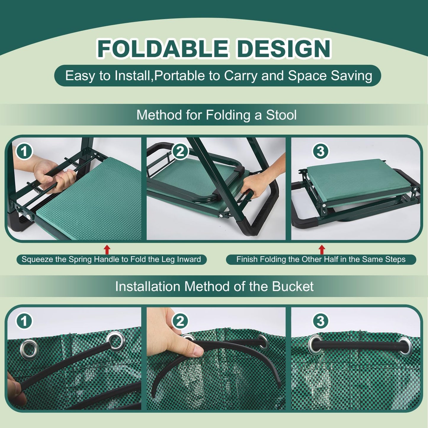 Heavy Duty Garden Kneeler and Seat with Tool Pouches | Foldable Gardening Bench Kneeler & Stool for Seniors | Reusable Leaf Bag & Repotting Mat | Wide Kneeling Pad Gifts for Mom Men (Garden seat)