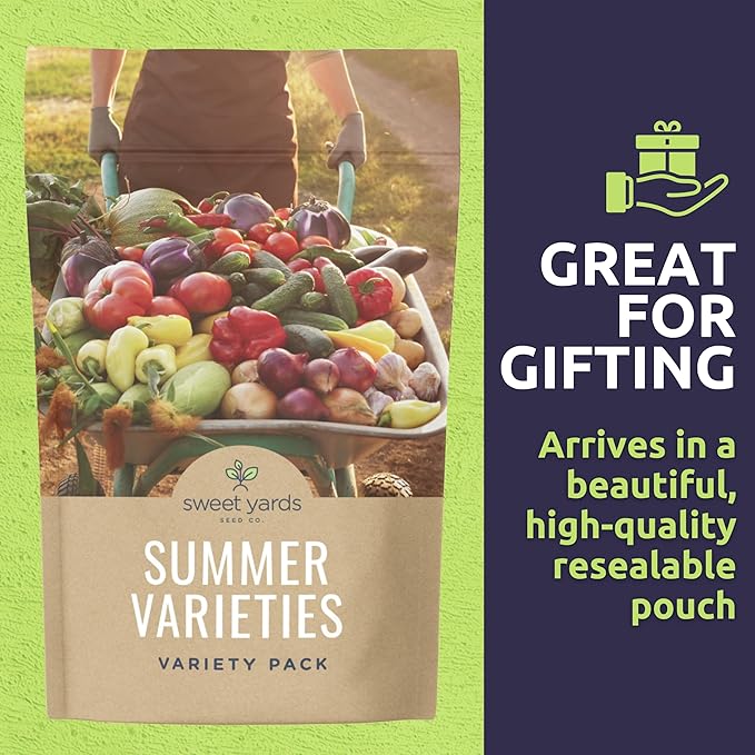 Organic Summer Seeds Variety Pack - 12 Individual Packs - 2025 Season - Basil, Tomatoes, Cucumber, Watermelon and More! for Indoor & Outdoor Planting (Non-GMO, Certified Organic)